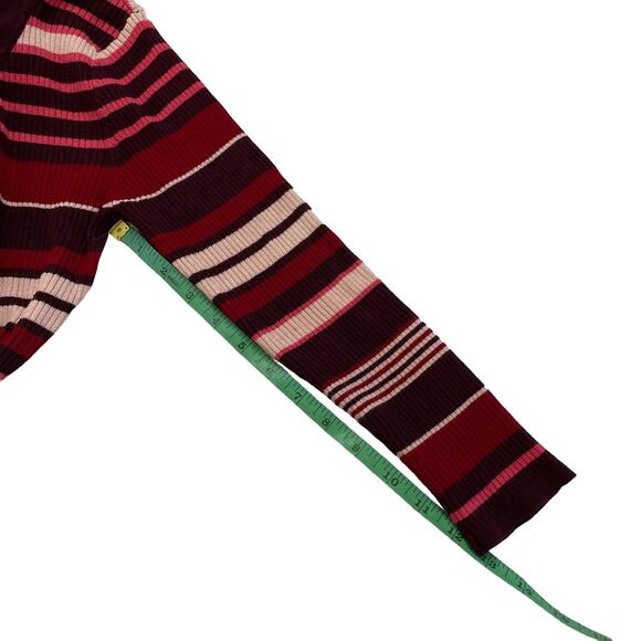 NEW YORK & CO Ribbed Knit Stripe Lace Up Long Sleeve Top Size Small Pink Purple - Picture 10 of 10